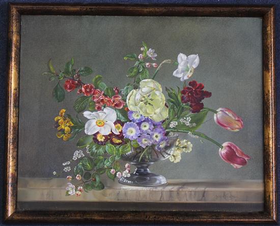 § Cecil Kennedy (1905-1997) Still life of spring flowers in a glass bowl, 16 x 20in.